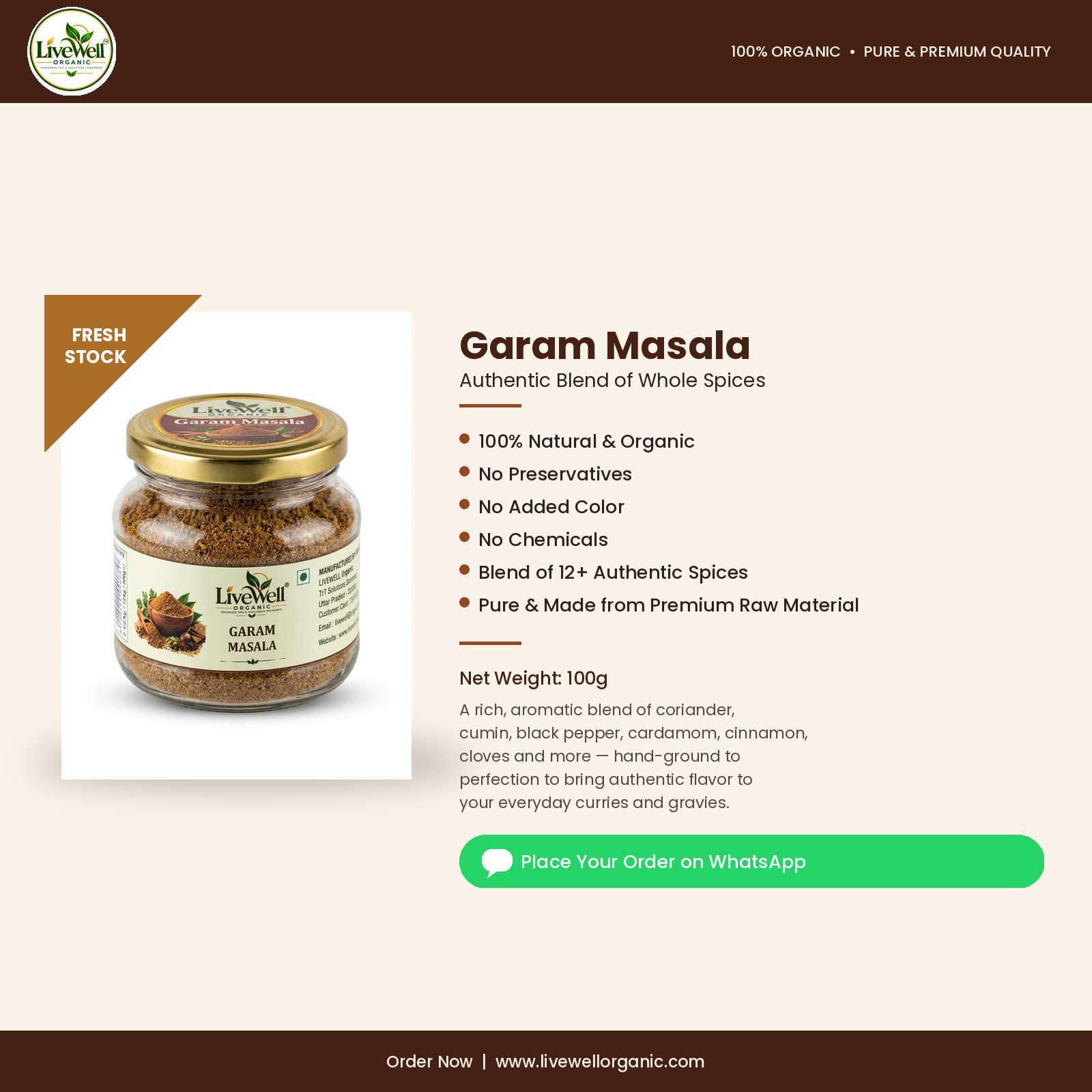 LiveWell Organic Garam Masala — 100 g